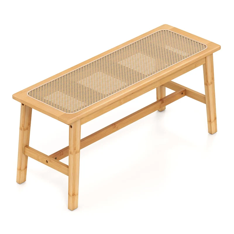 RELAX4LIFE Banc Chaussures Entrée 100 CM en Rotin, Banc Salle à Manger en Bambou Amana Cannage avec Tissé à la Main, Banquette, Bout de Lit pour Entrée Cuisine Salon Chambre Naturel