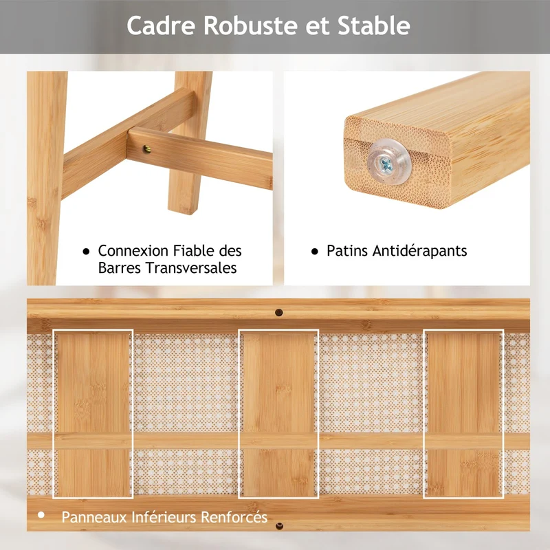 RELAX4LIFE Banc Chaussures Entrée 100 CM en Rotin, Banc Salle à Manger en Bambou Amana Cannage avec Tissé à la Main, Banquette, Bout de Lit pour Entrée Cuisine Salon Chambre Naturel
