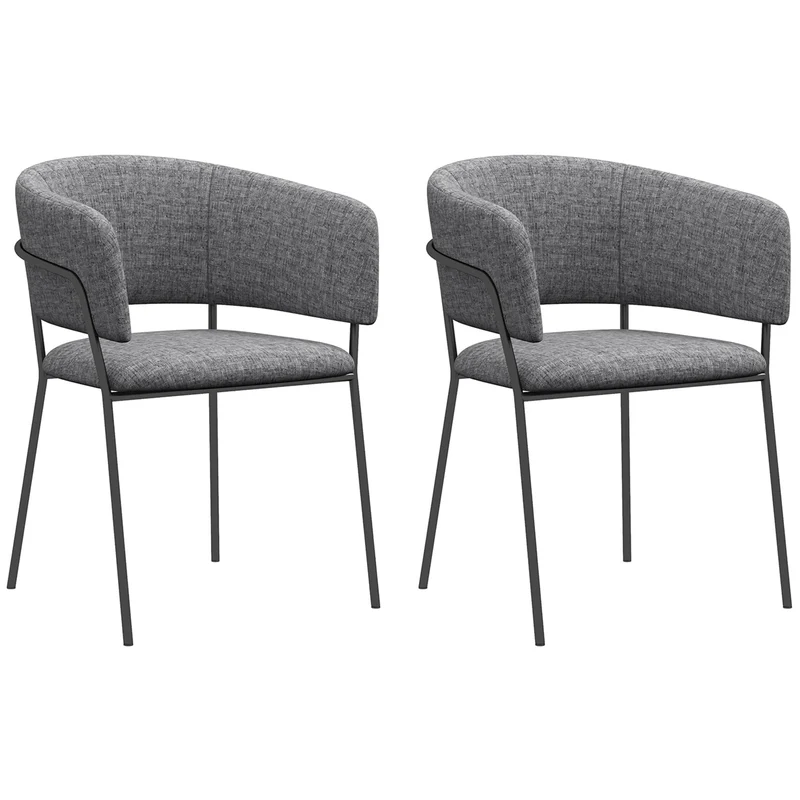 HOMCOM Lot de 2 chaises de Salle à Manger Chaise de Cuisine Pieds en Acier, Assise rembourrée, pour Salle à Manger, Salon, Cuisine, dim. 57L x 53l x 73H cm Gris