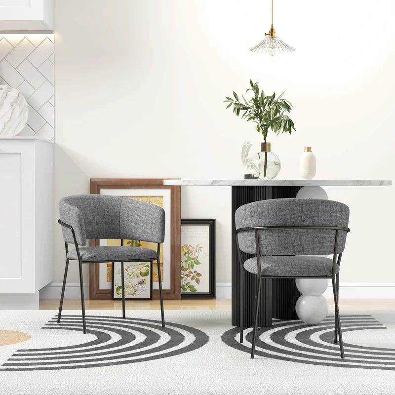 HOMCOM Lot de 2 chaises de Salle à Manger Chaise de Cuisine Pieds en Acier, Assise rembourrée, pour Salle à Manger, Salon, Cuisine, dim. 57L x 53l x 73H cm Gris