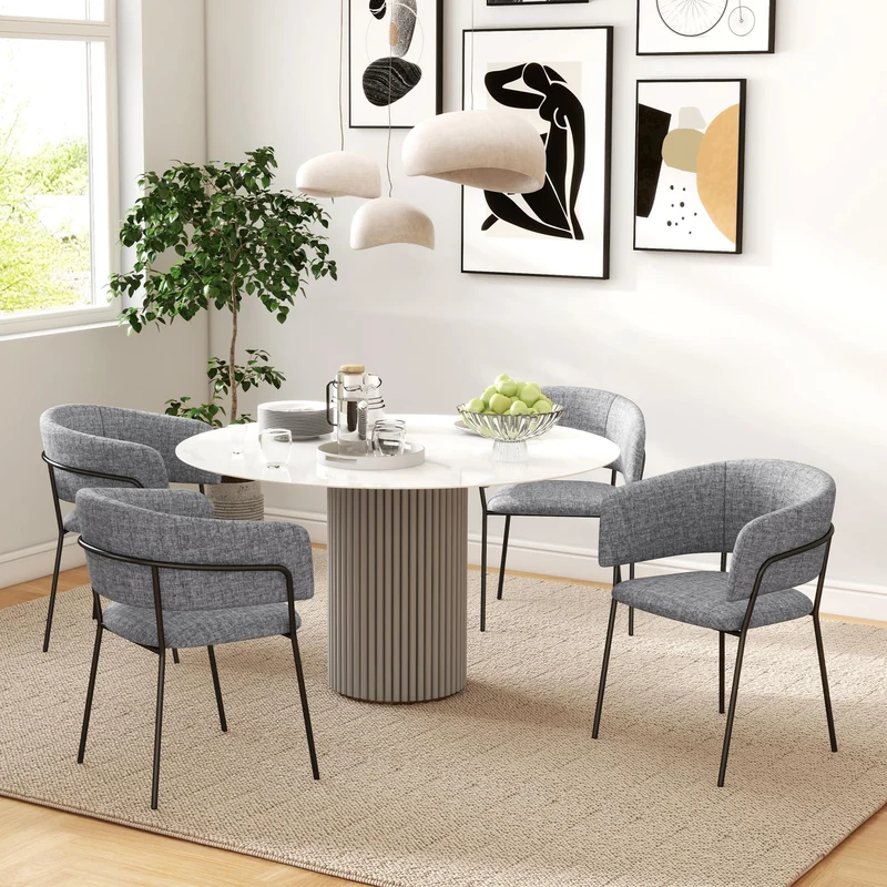HOMCOM Lot de 2 chaises de Salle à Manger Chaise de Cuisine Pieds en Acier, Assise rembourrée, pour Salle à Manger, Salon, Cuisine, dim. 57L x 53l x 73H cm Gris