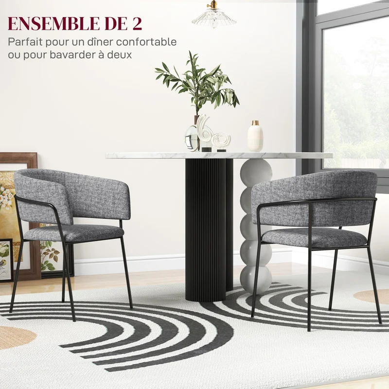 HOMCOM Lot de 2 chaises de Salle à Manger Chaise de Cuisine Pieds en Acier, Assise rembourrée, pour Salle à Manger, Salon, Cuisine, dim. 57L x 53l x 73H cm Gris