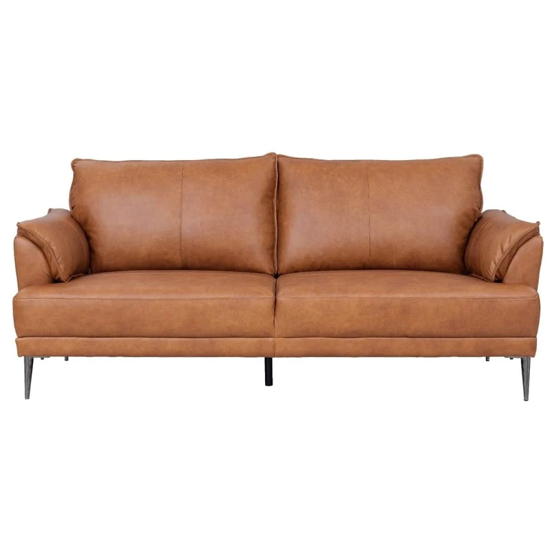 Soul Canapé en cuir 3 places Cognac Marron - Canapé en cuir véritable de qualité supérieure - Design scandinave - Ressorts ensachés - Pieds en métal - Confort moderne pour le salon - Intemporel et