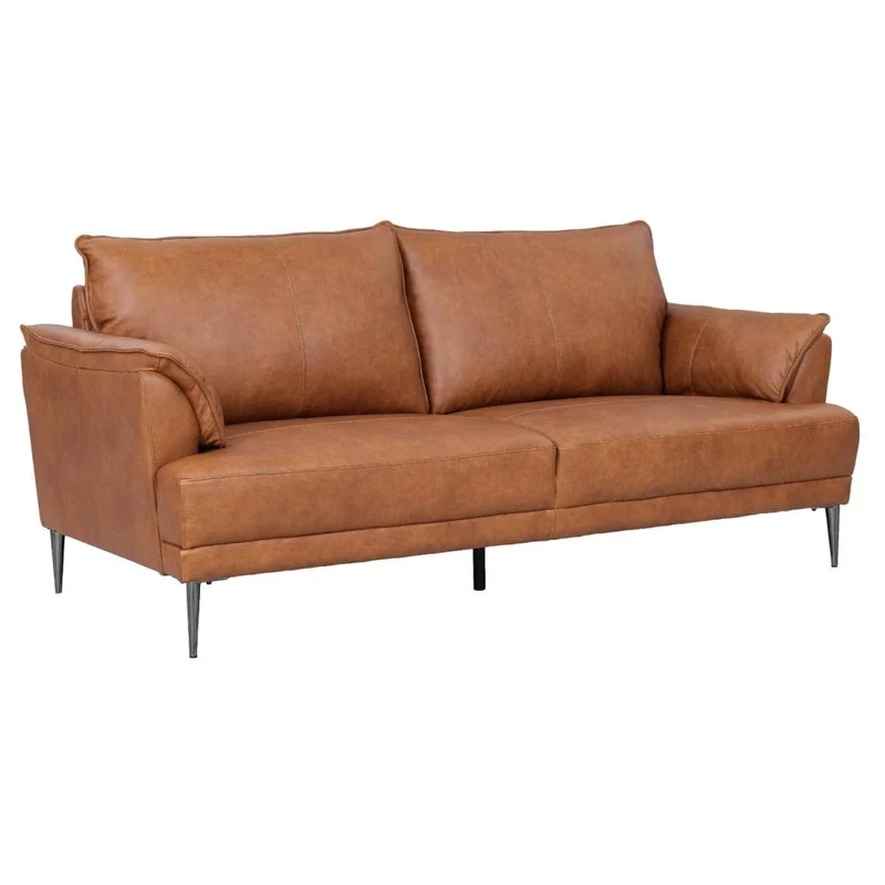 Soul Canapé en cuir 3 places Cognac Marron - Canapé en cuir véritable de qualité supérieure - Design scandinave - Ressorts ensachés - Pieds en métal - Confort moderne pour le salon - Intemporel et