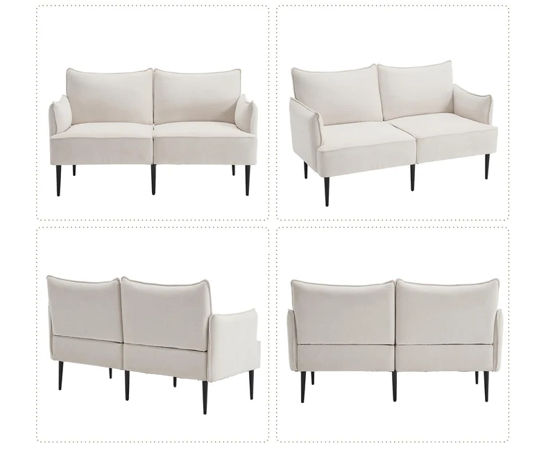DAYALANE Canapé de 2 Places en Chenille Petit Canapé avec Accoudoirs Sofa à Coussin Rembourré et Cadre en Métal, Blanc