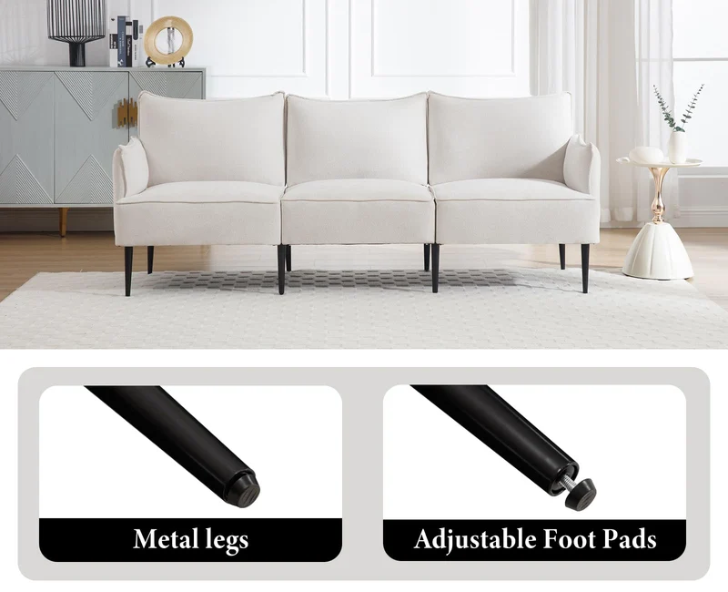 DAYALANE Canapé de 2 Places en Chenille Petit Canapé avec Accoudoirs Sofa à Coussin Rembourré et Cadre en Métal, Blanc