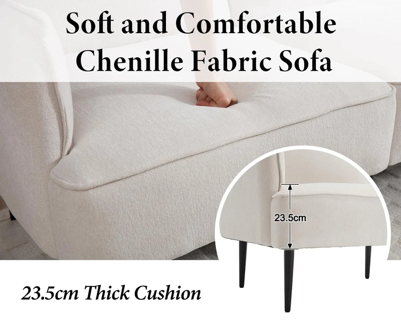 DAYALANE Canapé de 2 Places en Chenille Petit Canapé avec Accoudoirs Sofa à Coussin Rembourré et Cadre en Métal, Blanc