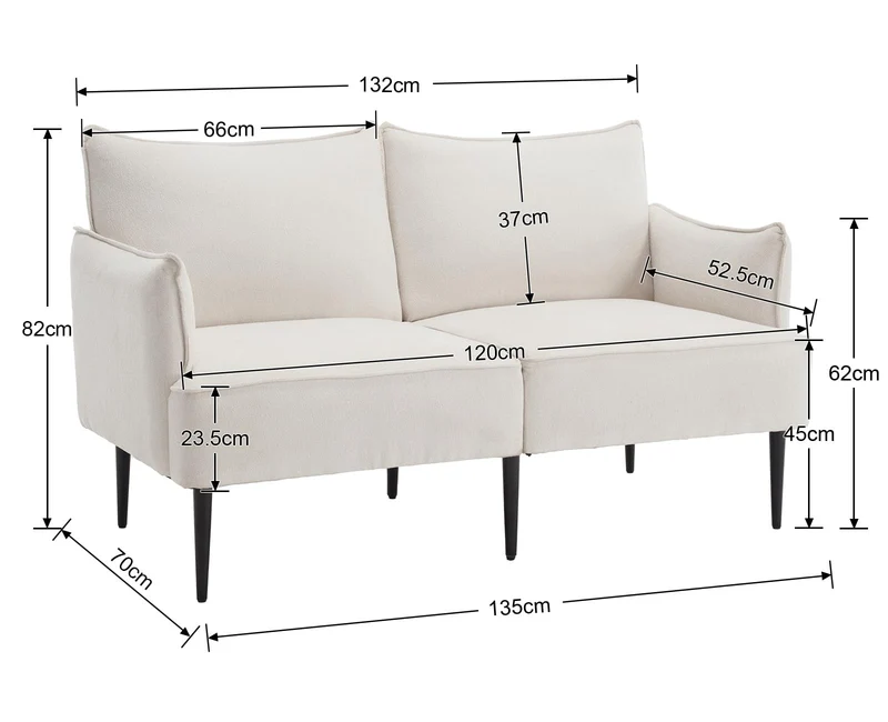 DAYALANE Canapé de 2 Places en Chenille Petit Canapé avec Accoudoirs Sofa à Coussin Rembourré et Cadre en Métal, Blanc