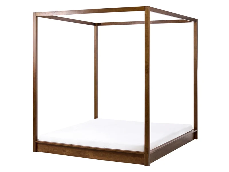 Beliani Lit à Baldaquin Minimaliste en Bois 160 x 200 cm Meuble de Chambre Marron Foncé Herliere