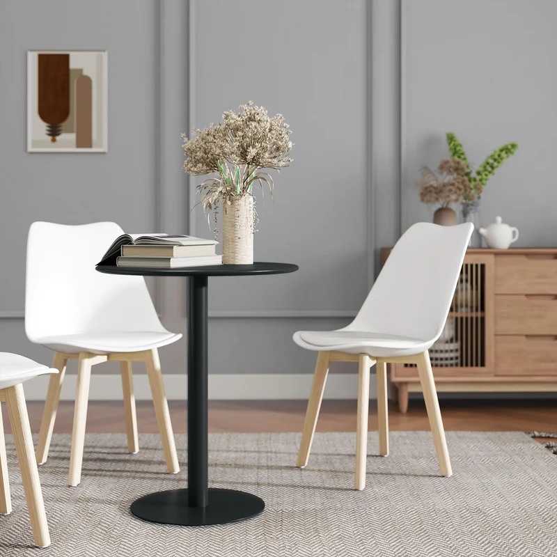 HOMCOM Table à manger ronde pour 2 personnes au design minimaliste, table moderne en acier, pour intérieur et extérieur, Ø 60 x 72 cm, noir