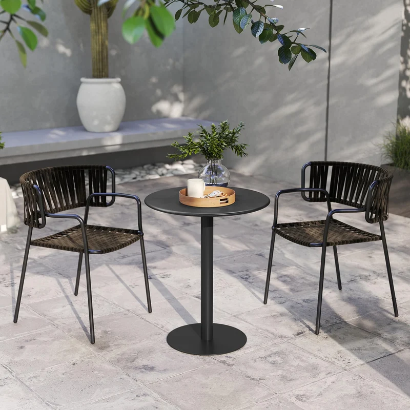HOMCOM Table à manger ronde pour 2 personnes au design minimaliste, table moderne en acier, pour intérieur et extérieur, Ø 60 x 72 cm, noir
