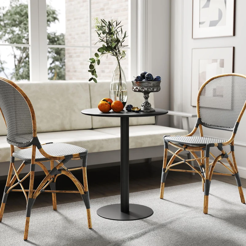 HOMCOM Table à manger ronde pour 2 personnes au design minimaliste, table moderne en acier, pour intérieur et extérieur, Ø 60 x 72 cm, noir