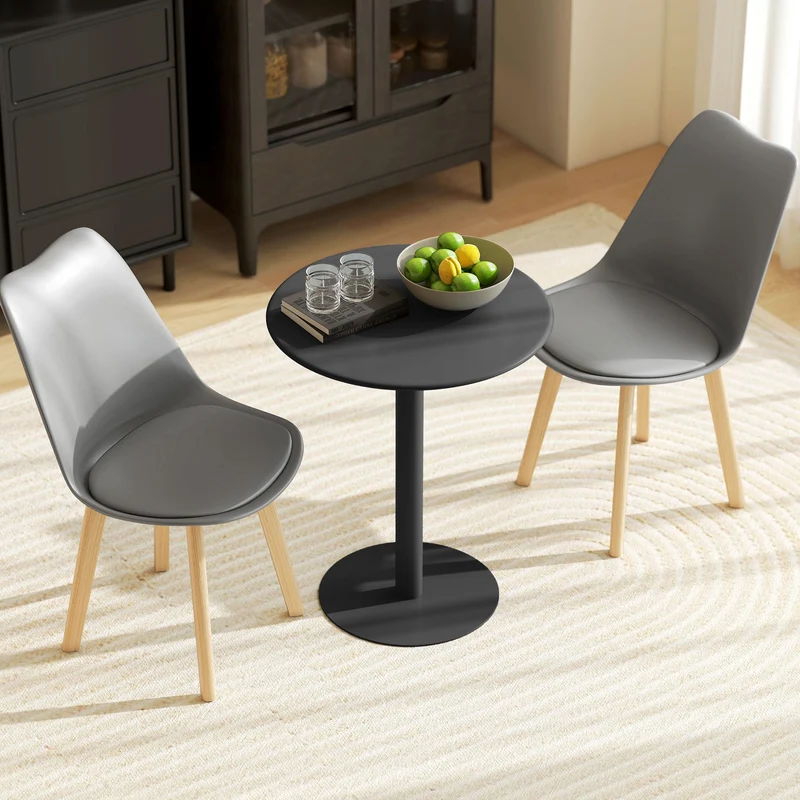 HOMCOM Table à manger ronde pour 2 personnes au design minimaliste, table moderne en acier, pour intérieur et extérieur, Ø 60 x 72 cm, noir
