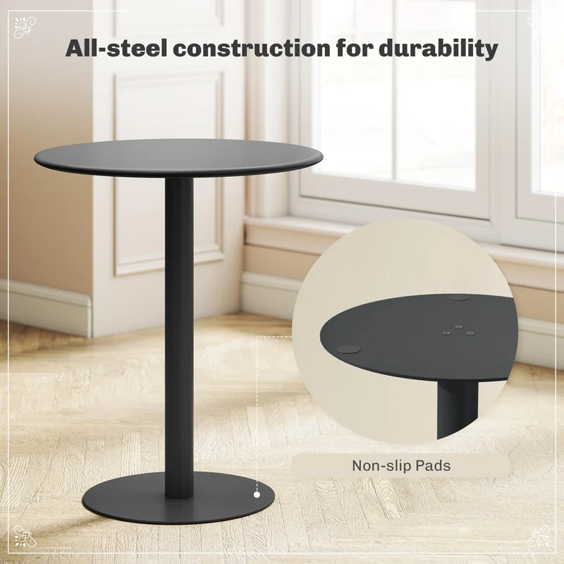HOMCOM Table à manger ronde pour 2 personnes au design minimaliste, table moderne en acier, pour intérieur et extérieur, Ø 60 x 72 cm, noir