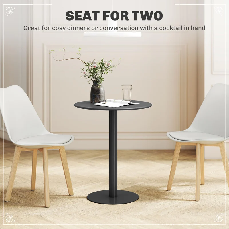 HOMCOM Table à manger ronde pour 2 personnes au design minimaliste, table moderne en acier, pour intérieur et extérieur, Ø 60 x 72 cm, noir