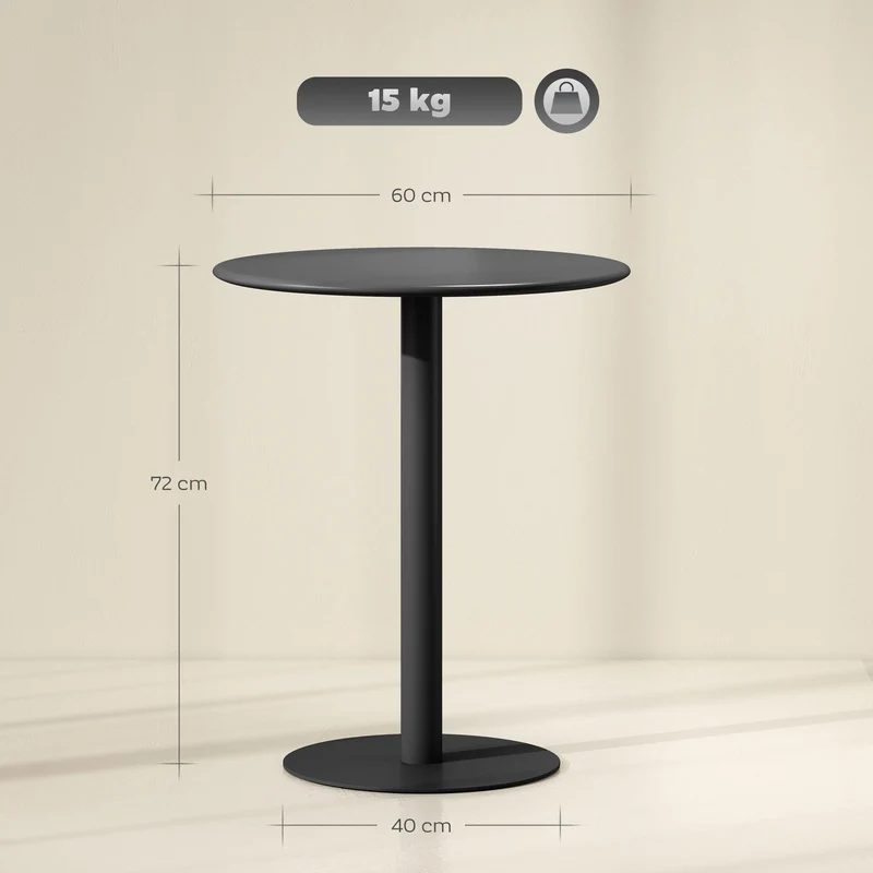 HOMCOM Table à manger ronde pour 2 personnes au design minimaliste, table moderne en acier, pour intérieur et extérieur, Ø 60 x 72 cm, noir