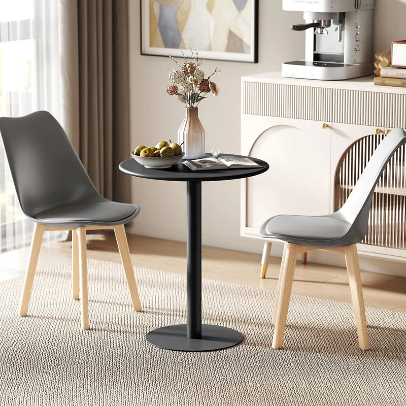 HOMCOM Table à manger ronde pour 2 personnes au design minimaliste, table moderne en acier, pour intérieur et extérieur, Ø 60 x 72 cm, noir