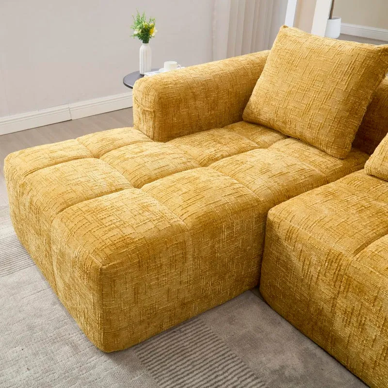 Sapgaks Canapé convertible pour 1 à 3 places, canapé modulaire, canapé d’angle avec poches latérales, tissu chenille, avec chaise longue et accoudoirs, coussins de siège inclus (Jaune + Chenille + 3