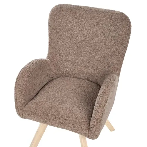 Beliani Fauteuil Moderne en Bouclé Pieds en Bois Rembourrée avec Accoudoirs Marron Bjarn
