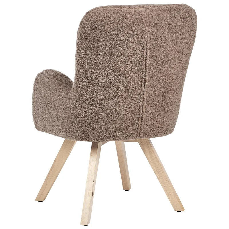 Beliani Fauteuil Moderne en Bouclé Pieds en Bois Rembourrée avec Accoudoirs Marron Bjarn