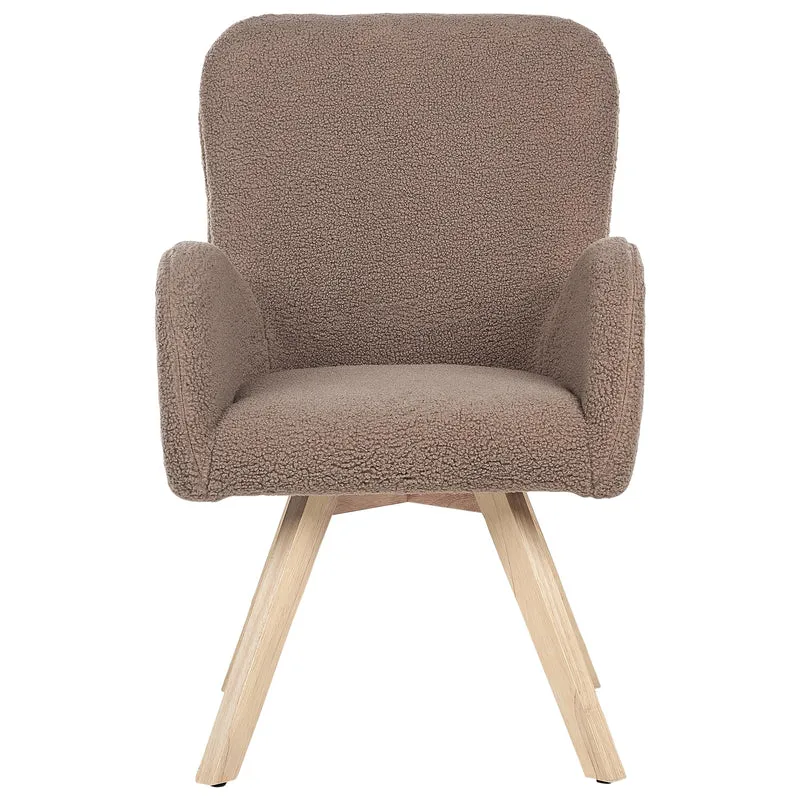 Beliani Fauteuil Moderne en Bouclé Pieds en Bois Rembourrée avec Accoudoirs Marron Bjarn