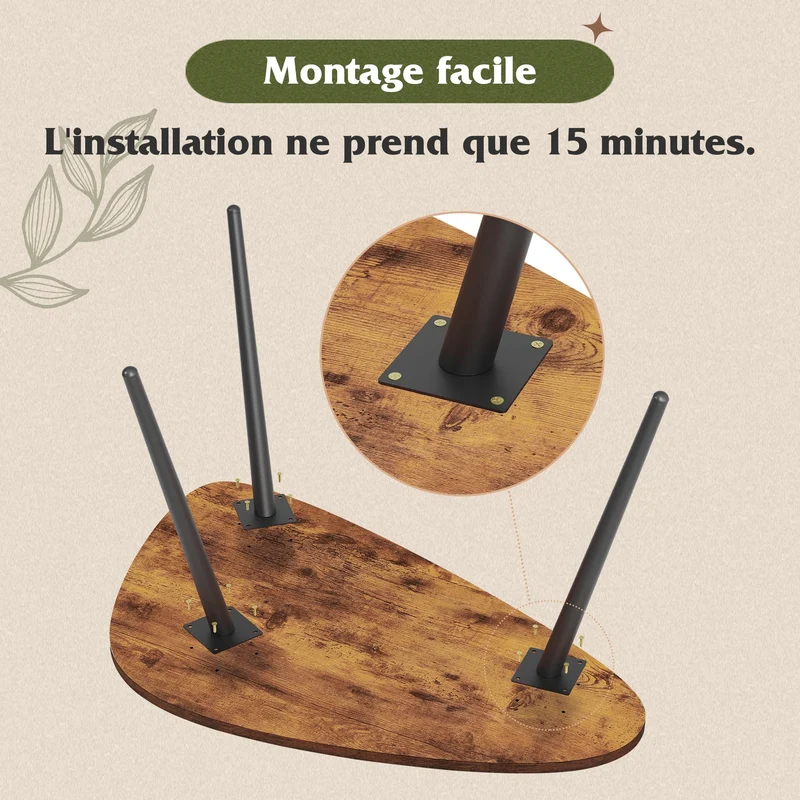 WLIVE Table Basse Salon Triangulaire aux Coins Arrondis - 85x48x46 cm, Porte jusqu'à 25kg, Bois Marron Foncé - Design Moderne et Sécuritaire, Facile à Assembler