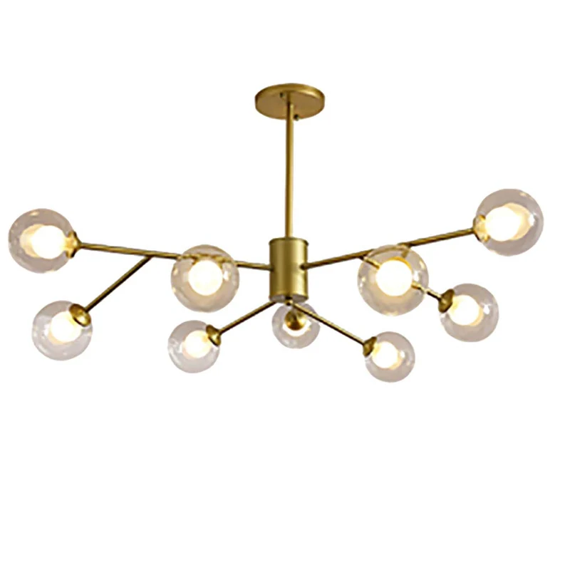 Moderne 9-lumières Or Spoutnik Lustre Unique Métal Chromé Industrielle Pendant Light Sphérique Verre Lampe De Plafond Pour Cuisine Évier Bar-Doré 9 têtes