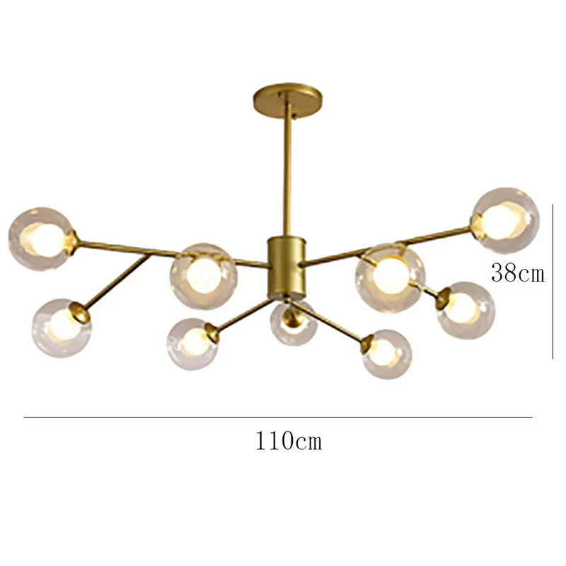 Moderne 9-lumières Or Spoutnik Lustre Unique Métal Chromé Industrielle Pendant Light Sphérique Verre Lampe De Plafond Pour Cuisine Évier Bar-Doré 9 têtes