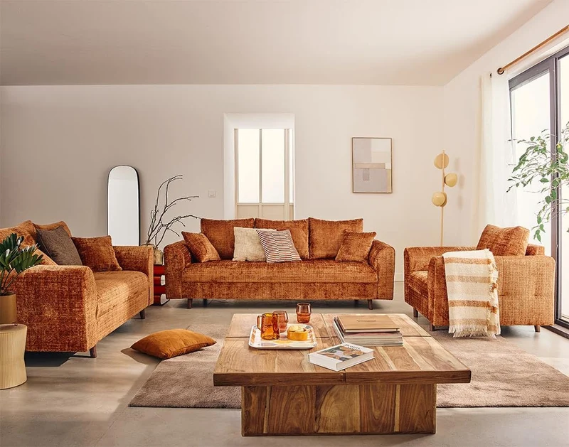 Lisa Design - Rune - Fauteuil en Velours texturé, Rouille