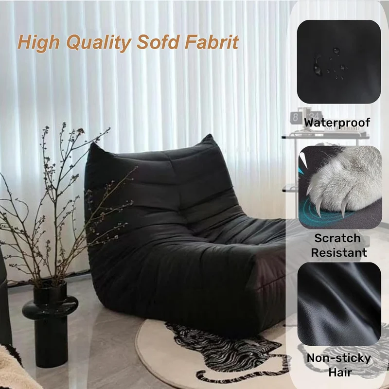 GAYAYAS Fauteuil Togo Fireside, canapé de Sol Confortable et Relaxant, Fauteuil Individuel Moelleux rembourré de Mousse pour Salon, Chambre ou Bureau, Aucun Assemblage requis Black