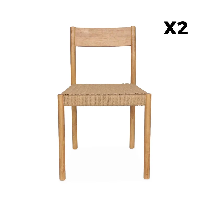 Alice's Home - Lot de 2 chaises Naturelles en Bois et Cordage. Ella. L 49.5 x P 53 x H 82cm