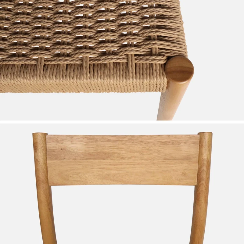 Alice's Home - Lot de 2 chaises Naturelles en Bois et Cordage. Ella. L 49.5 x P 53 x H 82cm