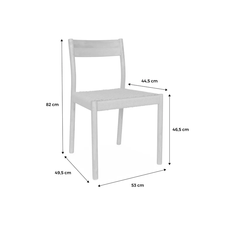 Alice's Home - Lot de 2 chaises Naturelles en Bois et Cordage. Ella. L 49.5 x P 53 x H 82cm