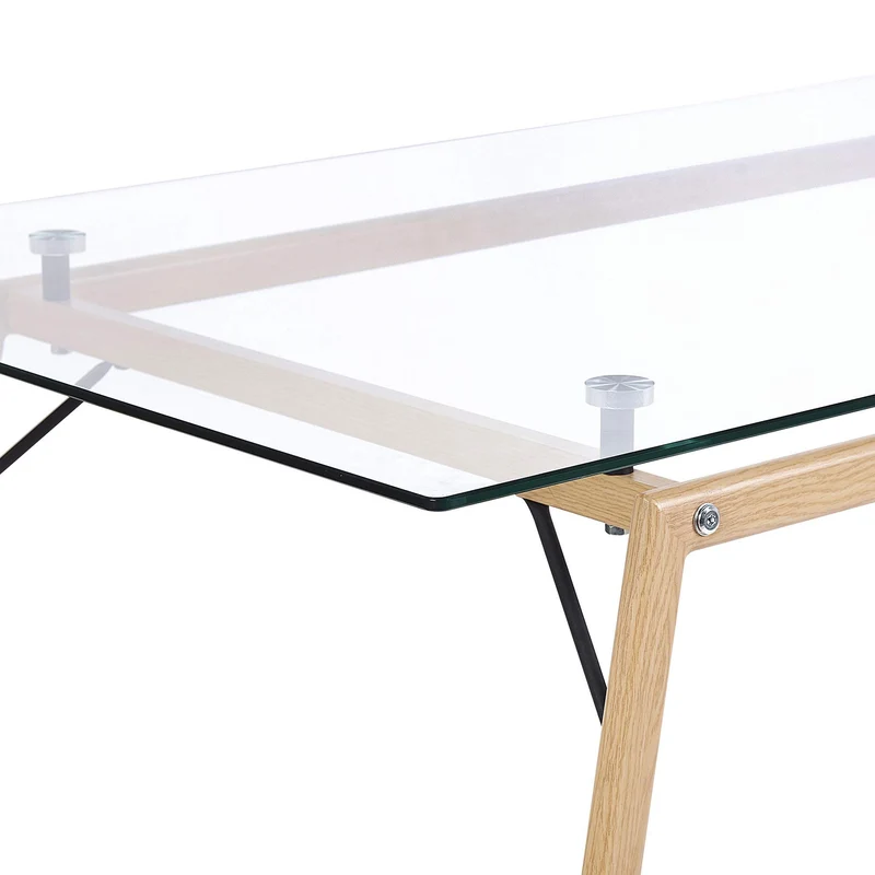 Table de Salle à Manger Design 140 x 80 cm Plateau en Verre de Sécurité et Pieds Métalliques Effet Bois pour Intérieur Moderne et Scandinave Beliani