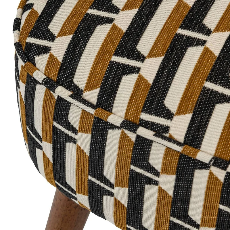 Atmosphera Créateur d'Intérieur - Fauteuil Chiara Tissu Chenille Noir Ocre Rétro Vintage Bois Hévéa Accoudoirs Semi-Ferme pour Salon, Bureau, Chambre