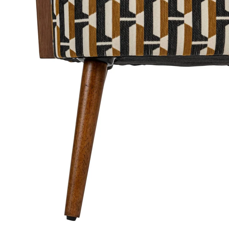 Atmosphera Créateur d'Intérieur - Fauteuil Chiara Tissu Chenille Noir Ocre Rétro Vintage Bois Hévéa Accoudoirs Semi-Ferme pour Salon, Bureau, Chambre