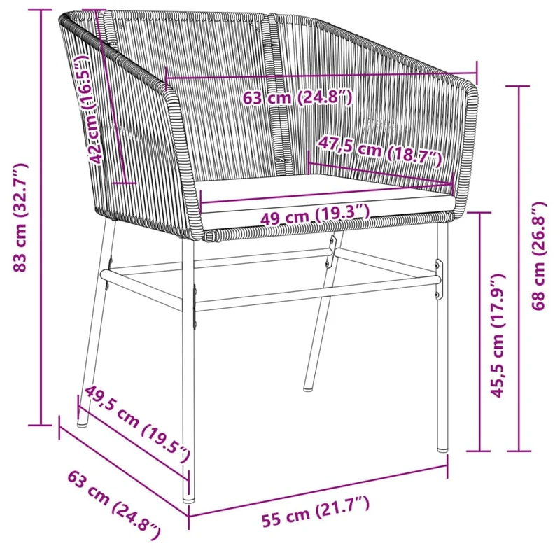 Homgoday Chaise de Jardin Confortable en Résine Tressée, Coussins Gris, Support Stable, Résistant aux UV - 2 Pièces