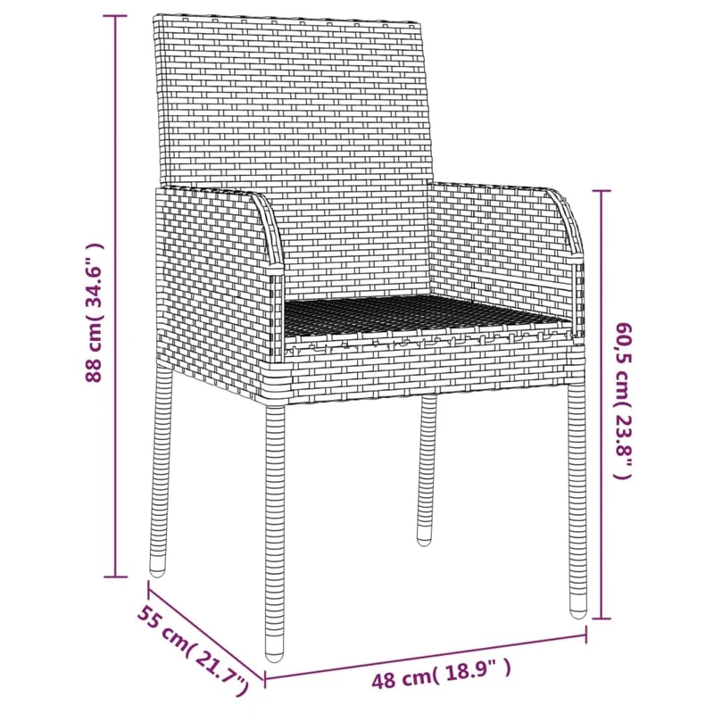 Chaises de jardin avec coussins lot de 4 Résine tressée Gris