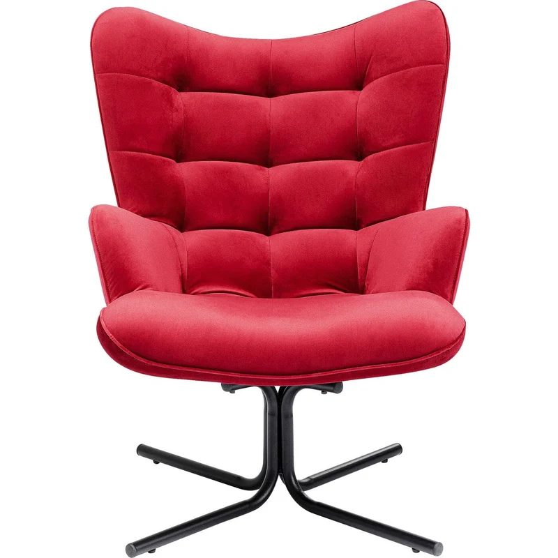 Kare Design - Fauteuil pivotant Velours Rouge Oscar