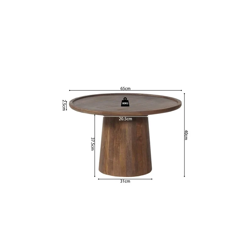 Meublorama Table Basse Ronde en Bois Massif Collection Jakarta - Style Ethnique et Design - Diamètre 65cm