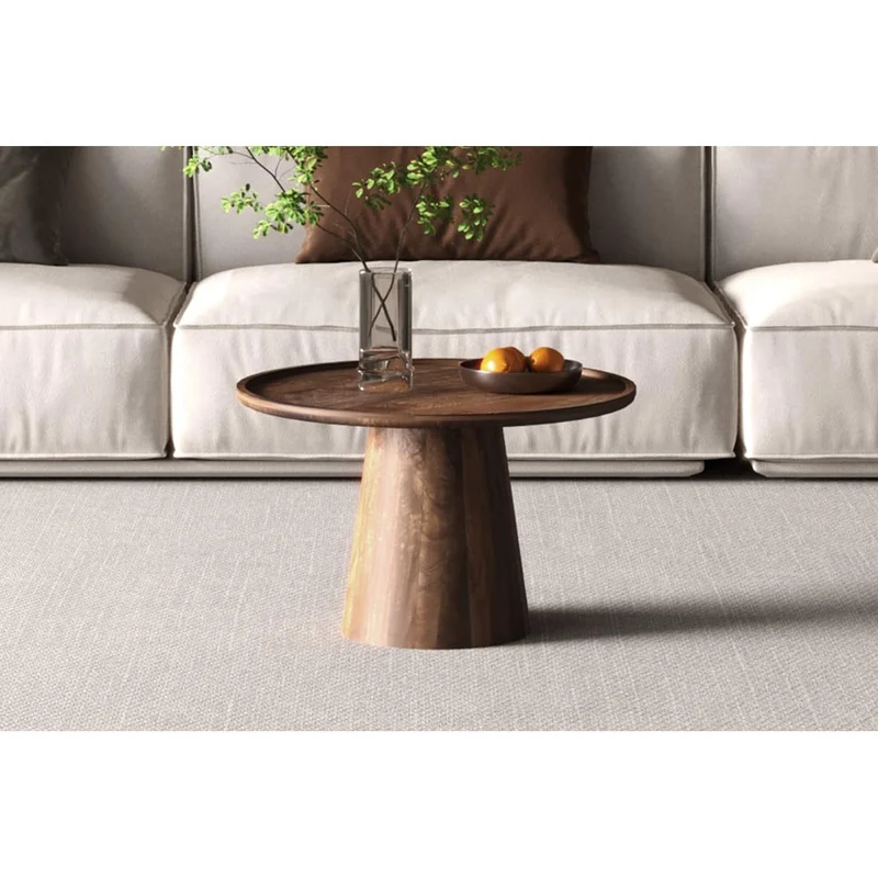 Meublorama Table Basse Ronde en Bois Massif Collection Jakarta - Style Ethnique et Design - Diamètre 65cm