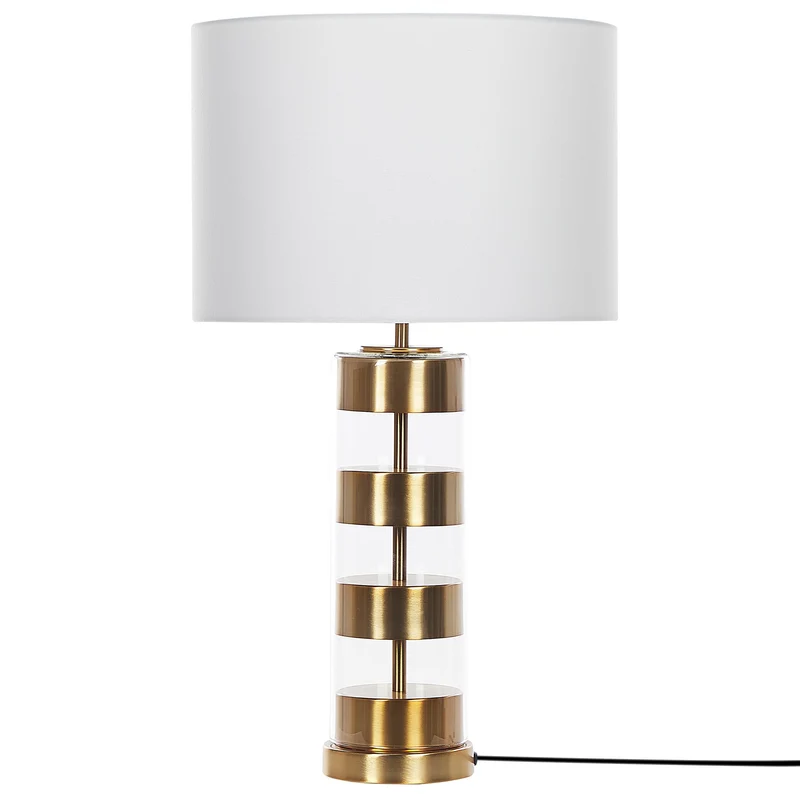 Beliani Lampe à Poser de Table avec Pied Décoratif Doré et Abat-jour Blanc E27 Max 60W pour Salon Chambre ou Coin Lecture au Design Moderne et Glamour