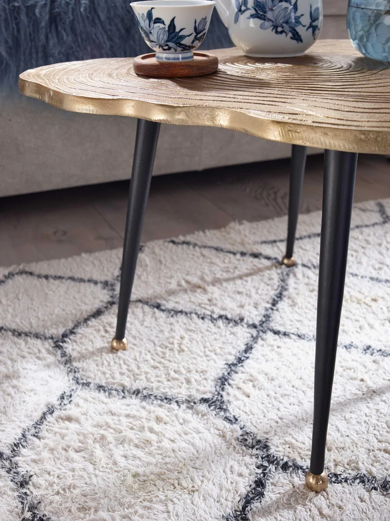 FineBuy Table Basse de Salon Métal 64x64x37 cm Disque d'arbre Aluminium Or | Petite Table de Canapé | Design Table d'appoint Style Moderne