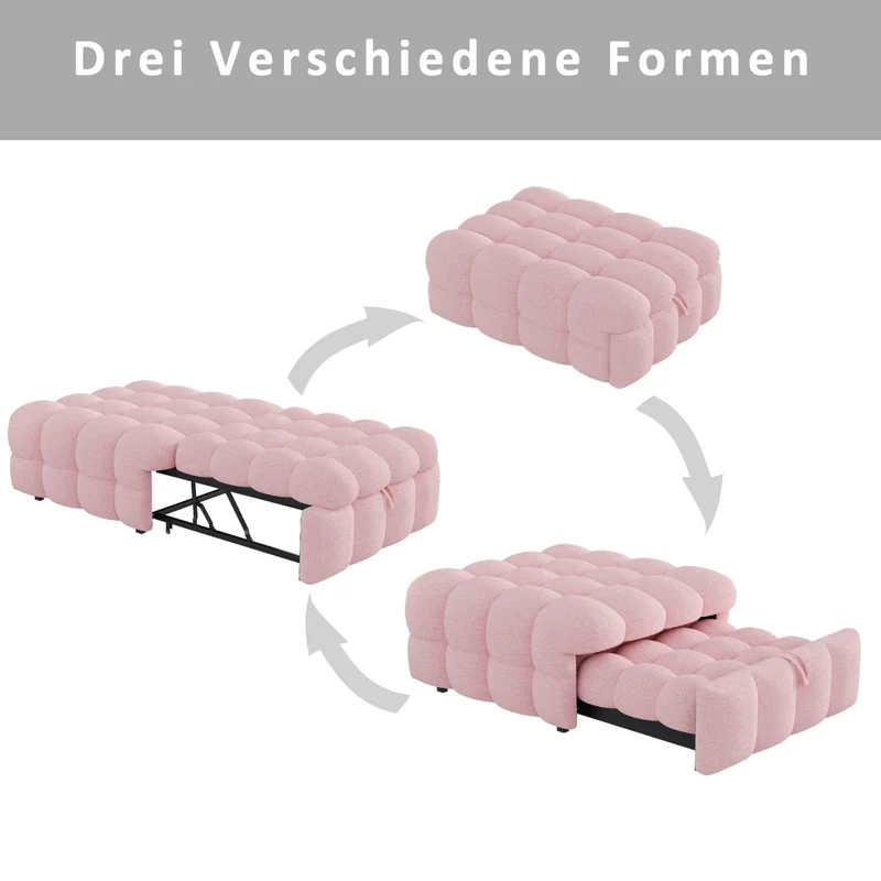 PUGSDRLY Canape Lit 1 Place Convertible,Pouf Salon,Canapé Convertible,Design Rétractablem,Lit Capitonné 1 Place,Tissu Peluche (Rose)