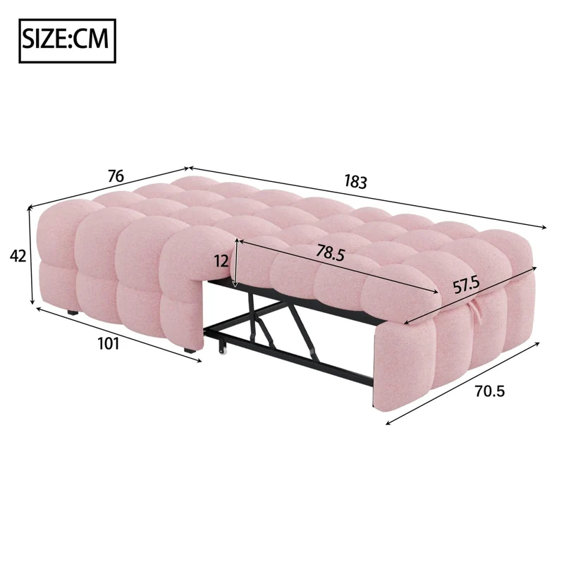 PUGSDRLY Canape Lit 1 Place Convertible,Pouf Salon,Canapé Convertible,Design Rétractablem,Lit Capitonné 1 Place,Tissu Peluche (Rose)