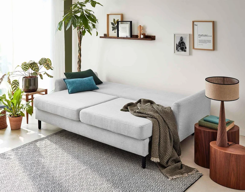 Lisa Design - Canapé Convertible avec Coffre Dan en Velours Côtelé - Canapé Lit - Sofa Gris Clair 3 Places - Salon