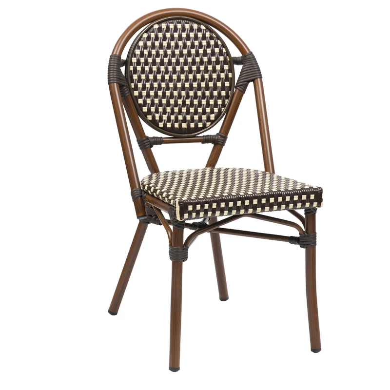METRO Professional Chaise de terrasse NEUVILLE, Aluminium/rotin PE, 45 x 55 x 88 cm, empilable, Marron/Beige