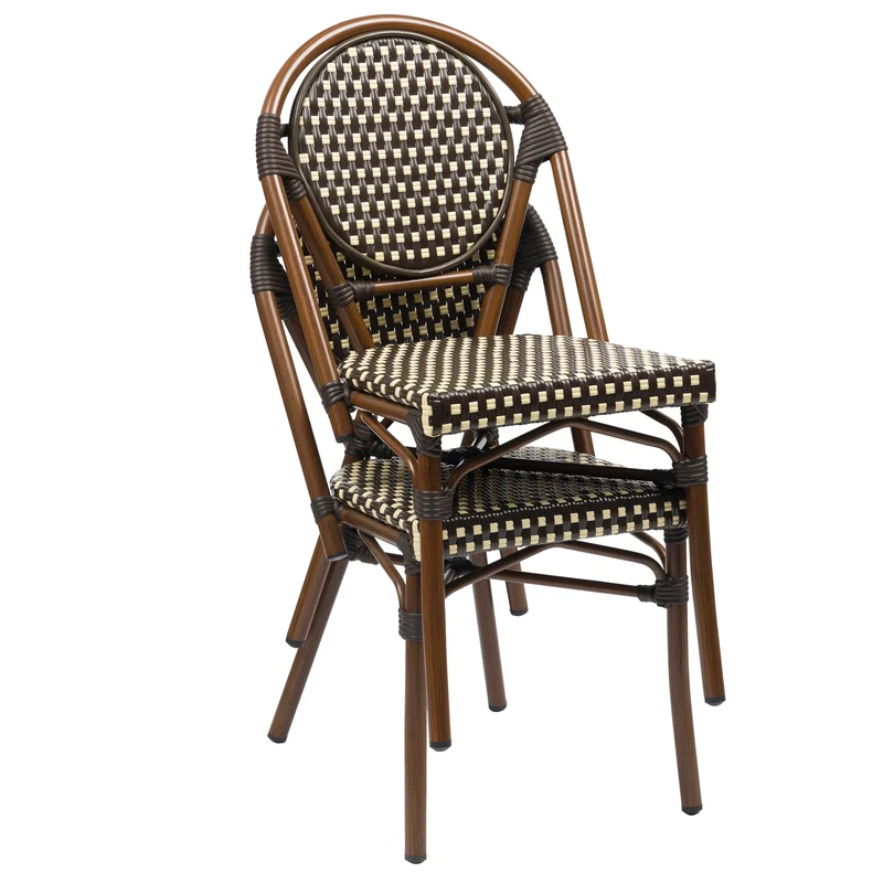 METRO Professional Chaise de terrasse NEUVILLE, Aluminium/rotin PE, 45 x 55 x 88 cm, empilable, Marron/Beige