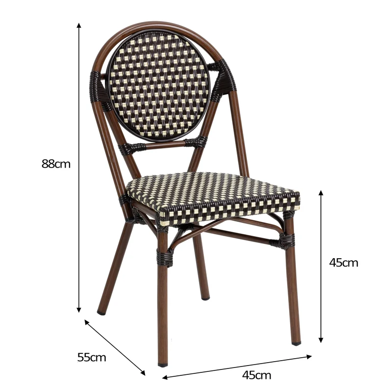 METRO Professional Chaise de terrasse NEUVILLE, Aluminium/rotin PE, 45 x 55 x 88 cm, empilable, Marron/Beige