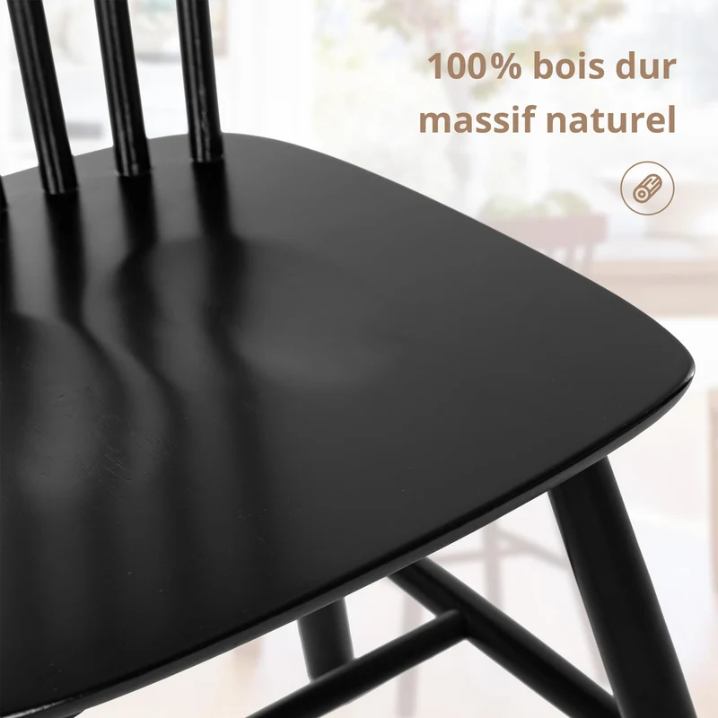 LUE BONA Lot de 2 Chaises de Salle à Manger, Chaise en Bois Massif avec Dossier à Barreaux, Style Windsor Classique pour Cuisine & Salon, Noir